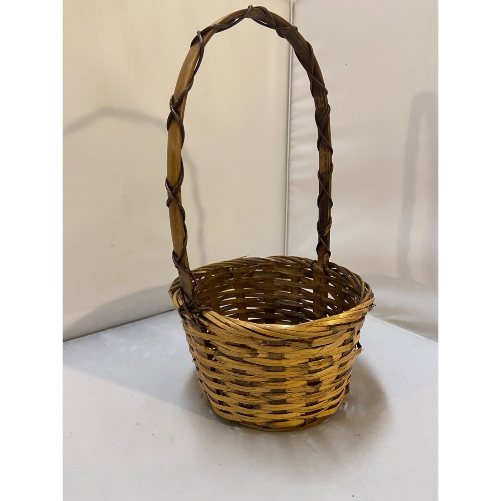 Woven Wicker Basket Unisex Small Brown Rustic High Handle Decor Egg Collection